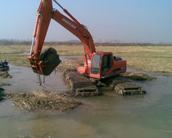 水陆两用挖掘机湿地开发现场